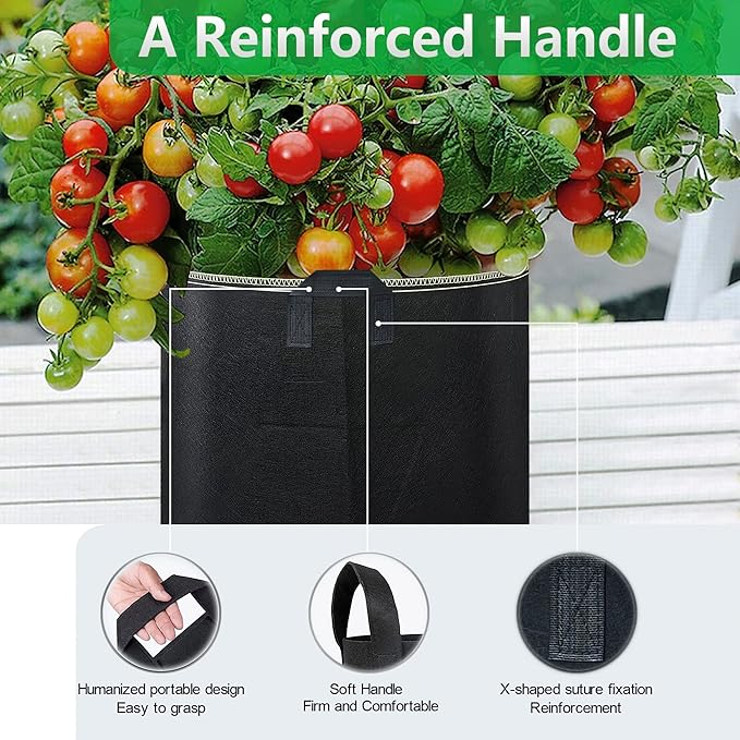 LINERY 10-Pack 10 Gallon Grow Bag Planting Black Heavy Duty Thickened Grow Bag with Handles Non-Woven Fabric Plant Pots (10-Pack 10 Gallon)
