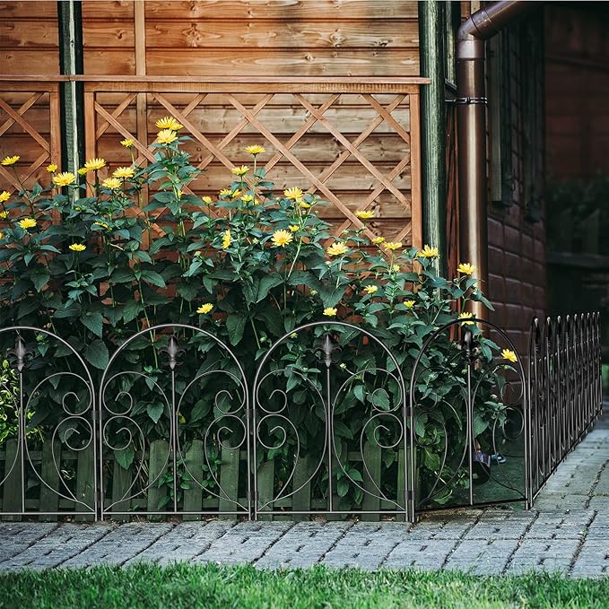 Decorative Garden Fence 19 Pack, 24in(H) x 20ft(L) Animal Barrier Fence, Rustproof Metal Fencing for Yard, Dog Rabbits Wire Section Garden Edging Border for Yard Patio Garden, Arched