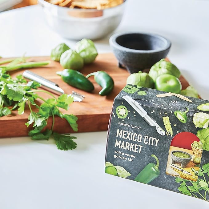 Modern Sprout Travel Trio Mexico City Market; Travel-Inspired Seed Kit with Jalapeno Deseeder, Organic Seed Starting; Gardening Gift (Mexico City Market)