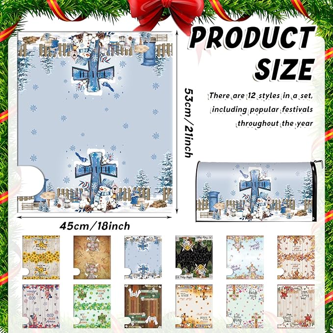 12 Pcs Christian Seasonal Mailbox Covers Magnetic Standard Size 18 x 21 Inch Spring Summer Fall Winter Magnetic Mailbox Covers for Garden Yard Outdoor Decor