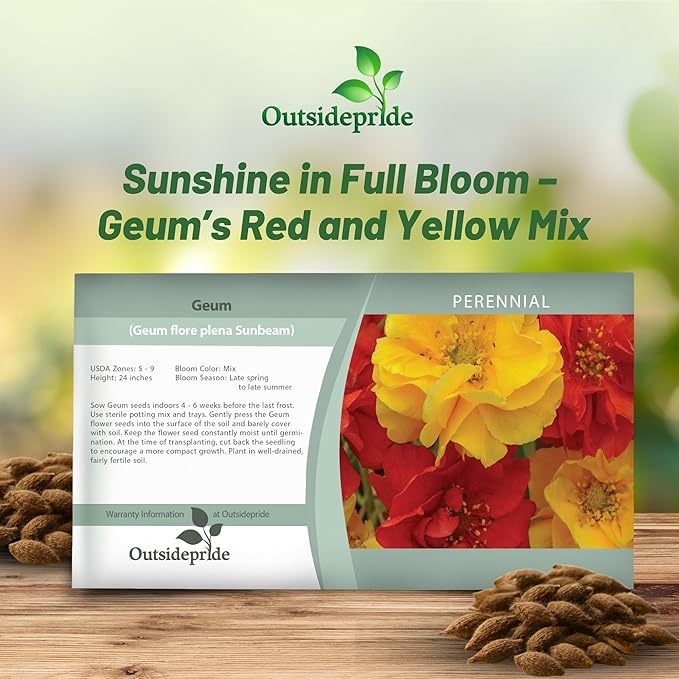 Outsidepride Sunbeam Geum Seeds - 20 Pcs Easy to Grow Perennial Flower Seeds for Planting with Vibrant Blooms Attractive to Pollinators, for Cut Flower Arrangements, Borders, & Flower Beds