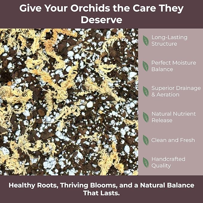 Orchid Potting Mix – Orchid Bark, Sphagnum Moss, Tree Fern & Perlite for Repotting Phalaenopsis Orchids, Indoor Plants, Orchid Soil Medium – Sustrato para Orquídeas (10 Quart)