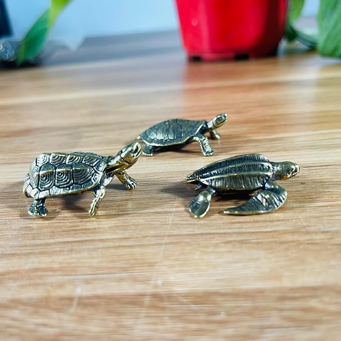 3Pcs Brass Turtle Statue Figurine Decor, Retro Mini Copper Snail Statue Home Decoration for Living Room and Desk, Outdoor Pond Garden Lawn Decor Landscaping,Landscape Animal Statue