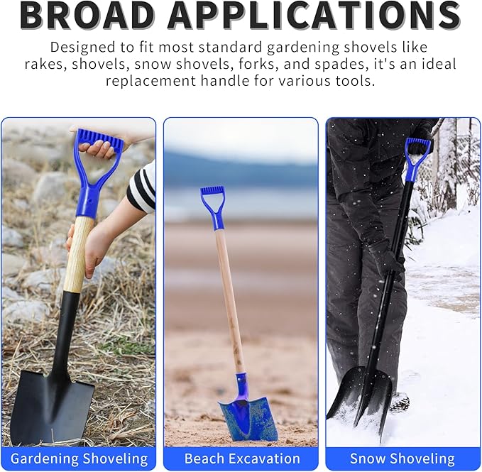 2 Pcs ID 1.26" Blue Shovel D-Shaped Grip Handle,PVC Shovel D Straight Grip Handle,Plastic Spade Replacement Snow Removal Garden Accessorie Backyard Digging,7.09×3.74-in(H*T)