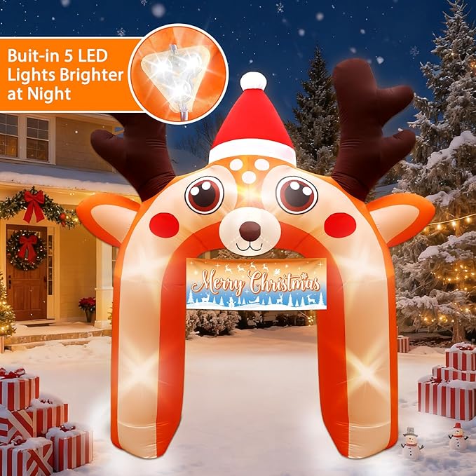 10 FT Giant Reindeer Inflatable Reno Inflable Christmas Deer Arch Decoration with LED Lights, Blow Up Decor for Outdoor Yard Lawn Sign Backdrop(Reindeer)