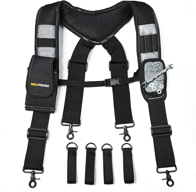 MELOTOUGH Magnetic Tool Belt Suspenders with Magnetic WristBand for Work Belt Padded Suspenders Constrcution