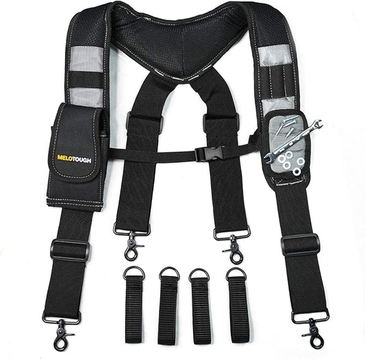 MELOTOUGH Magnetic Tool Belt Suspenders with Magnetic WristBand for Work Belt Padded Suspenders Constrcution