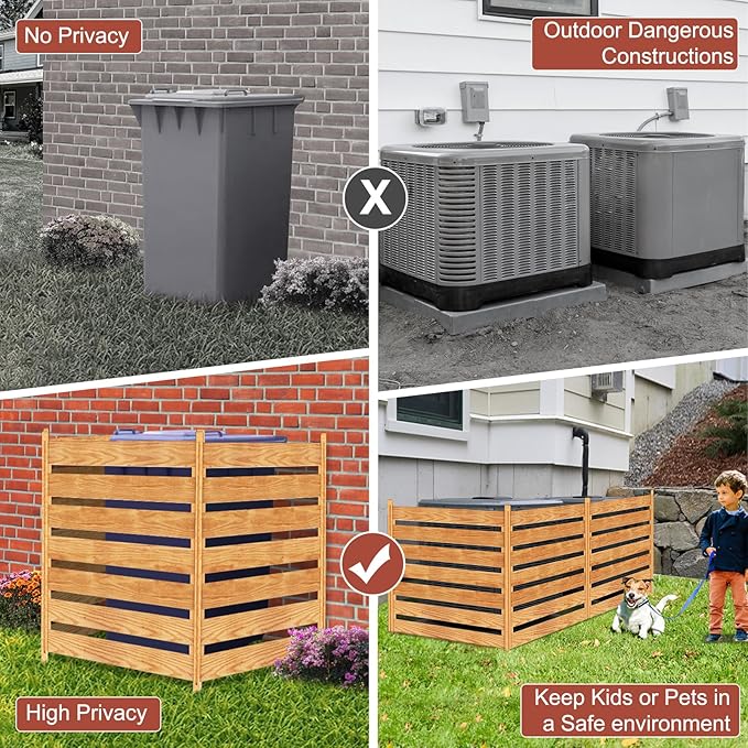 LILYPELLE 36in W x 36in H Air Conditioner Fence, 3 Panels Outdoor Wood Fence Privacy Screen with Planter Box, Outside Trash Can Pool Equipment Enclosure Panels Decorative Fences