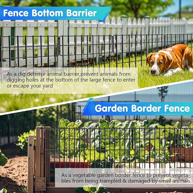 10 Panels No Dig Fence, 10.8ft(L) x 17in(H) Dog Digging Fencing Barrier, 1.2in Gap Animal Barrier for Bottom of Fence, Rustproof Metal Garden Edging Border Ground Defense Blockers for Outdoor Patio