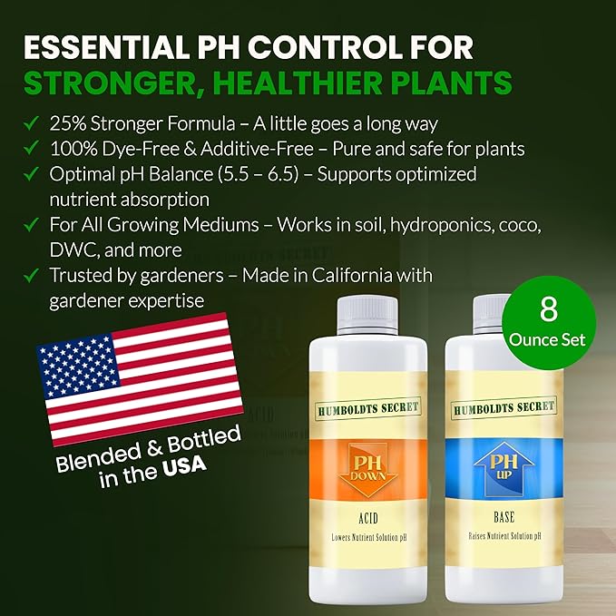 Humboldts Secret pH Up and pH Down Control Kit | Liquid Nutrient Solution Balancer for Plants | for Soil, Hydroponic, Coco, and DWC Systems | Supports Nutrient Absorption and Growth | 8 Ounce