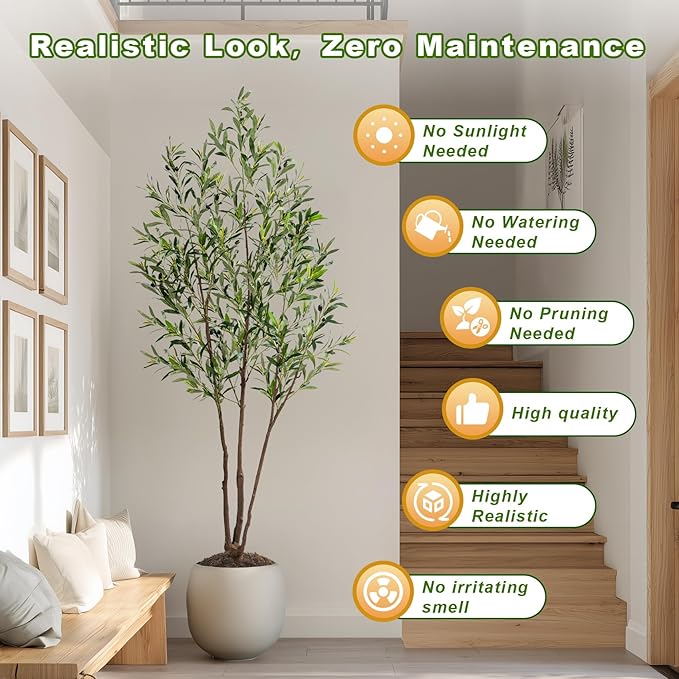 6FT Artificial Olive Tree Artificial Olive Plants, Tall Faux Olive Tree Faux Silk Plant Fake Plant Ultra-Realistic Silk Leaves & Natural Trunk Indoor Outdoor Use