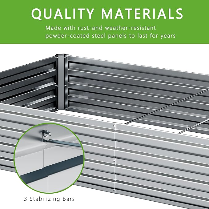 2PCS 12x2x1FTGalvanized Raised Garden Bed Kit,Vegetable Boxes-Rectangle Metal Flower Box,Large Planter Raised Beds Outdoor Garden for Planting,Fruit,Herb-Sliver