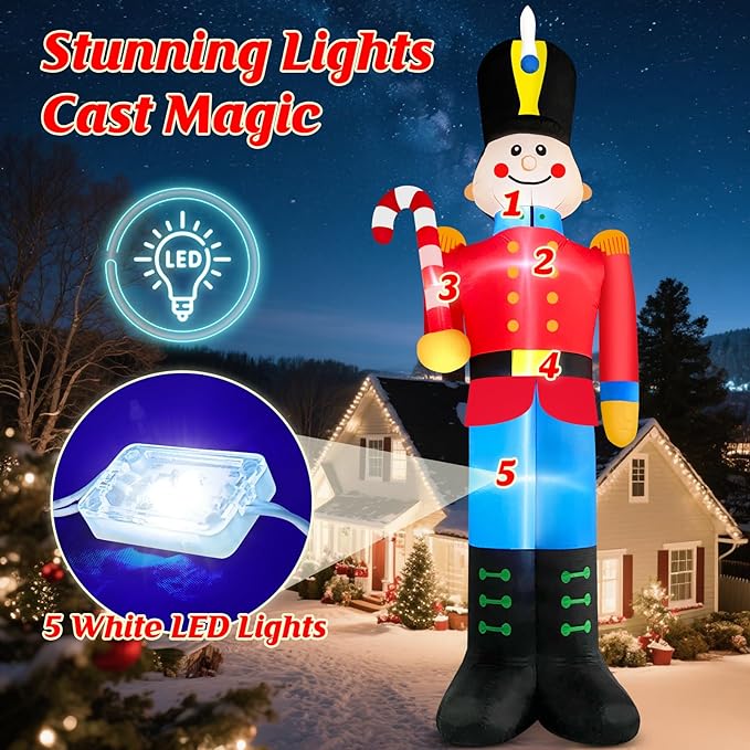 12 FT Tall Nutcracker Inflatable Christmas Decorations Outdoor Candy Cane, Built-in LED Lights Large Funny Soldier Xmas Blow Up Yard Decoration for Winter Holiday Party Indoor Outside Lawn Garden