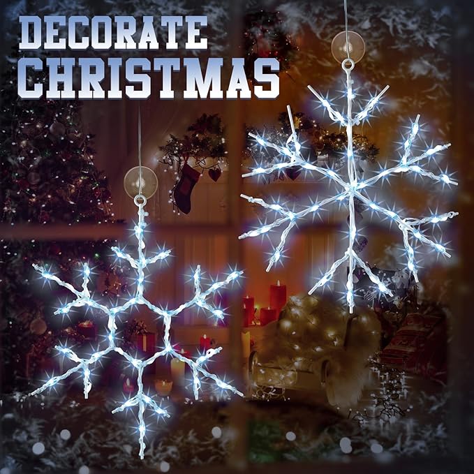 Tuanse 8 Pcs Christmas Silhouette Window Lights Christmas Snowflake Lights with Remote Control LED Lighted Snowflake Decorations Xmas for Window Wall (White)