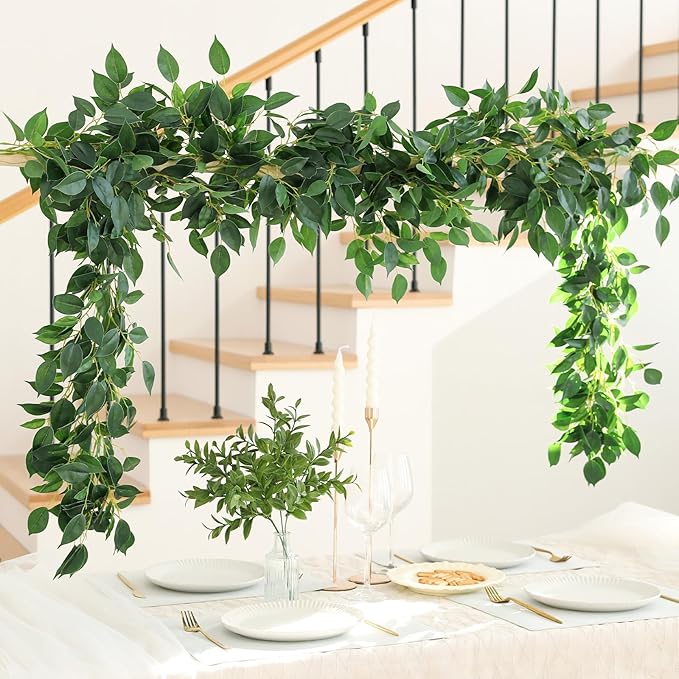 2 Strands Artificial Ficus Vines 79'' Fake Ivy Garland Greenery with Silk Green Leaves Faux Hanging Plants for Bedroom Home Wall Wedding Arch Party Room Decor