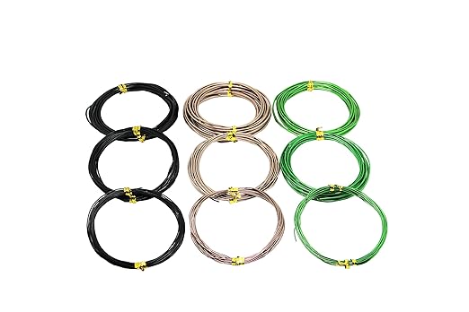 9 Rolls Bonsai Wires, Anodized Aluminum Bonsai Training Wire with 3 Colors (Black, Brown, Green) and 3 Sizes (1.0 mm, 1.5 mm, 2.0 mm), Total 147 Feet