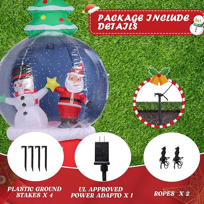 WONDER GARDEN 7.68 FT Christmas Inflatable Outdoor Decorations Christmas Santa & Snowman Snow Globe Blow Up Yard Decorations with LED Lights for Xmas Holiday Party Garden Patio Lawn Decor