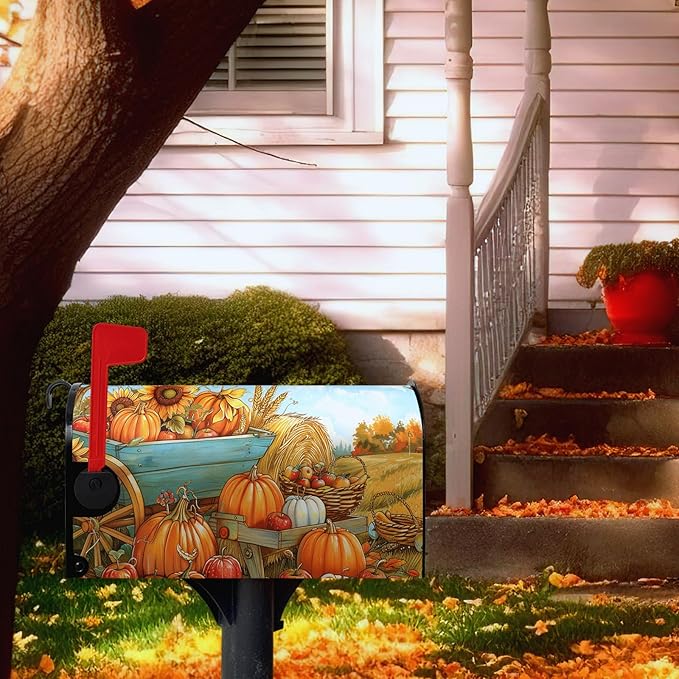 Fall Pumpkins Magnetic Large Size 25.5 X 21 Inch Autumn Harvest Sunflower Mailbox Wraps Farmhouse Seasonal Letterbox Covers for Fall Garden Yard Outdoor Decor