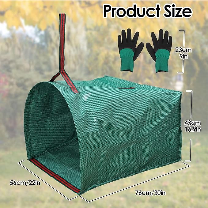53 Gallon Garden Bags for Debris,2-Pack Yard Waste Bags,Large Dustpan-Type Lawn bags with Gardening Gloves,Leaf Bags for Yard Debris,Grass Clippings,Collapsible Trash Can for Parties,Laundry,Camping