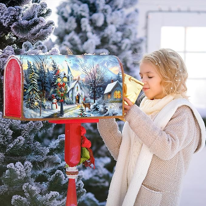 Winter Magnetic Mailbox Cover Blue Christmas Mailbox Cover Magnetic Standard Size 21 X 25.5 Inch Snowflakes Snowman Mailbox Post Cover Mailbox Wraps Mailbox Decor for Home Garden Outdoor Yard