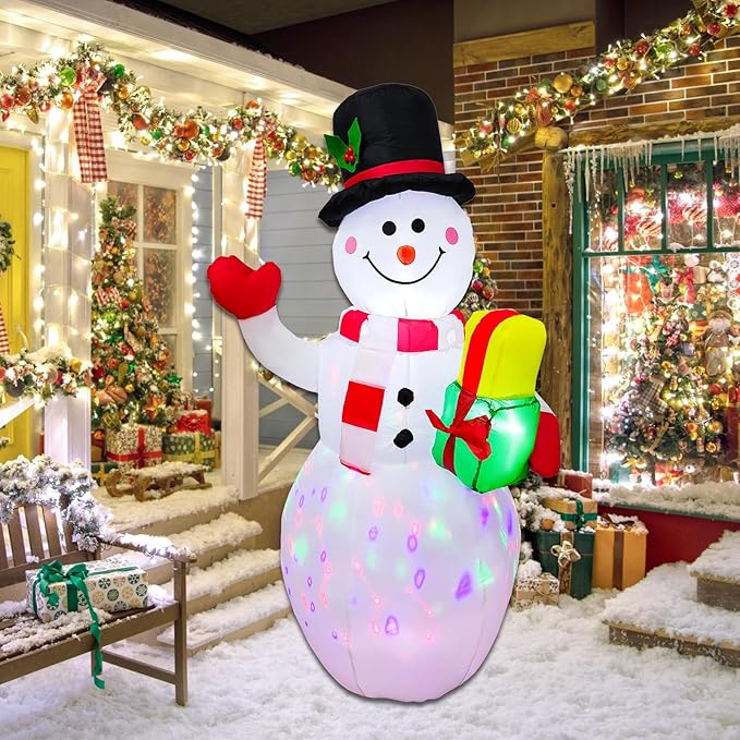 5FT Rotating LED Inflatable Snowman Outdoor Decor - Christmas Blow Up Yard Decoration with Waterproof Design, Holiday Lawn Ornament for Xmas Party Ideal Kids Gift