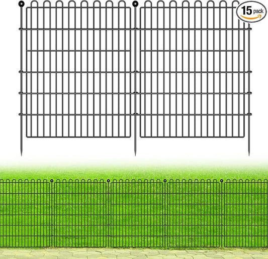 15 Panels No Dig Decorative Garden Fence for Yard, 32 in(H) X 35.4 ft(L) Animal Barrier Fencing for Outdoor Dog, Metal Portable Garden Fences for Borders, Pets, Landscape, Temporary Fence