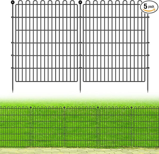 5 Panels No Dig Decorative Garden Fence for Yard, 32 in(H) X 11.8 ft(L) Animal Barrier Fencing for Outdoor Dog, Metal Portable Garden Fences for Borders, Pets, Landscape, Temporary Fence