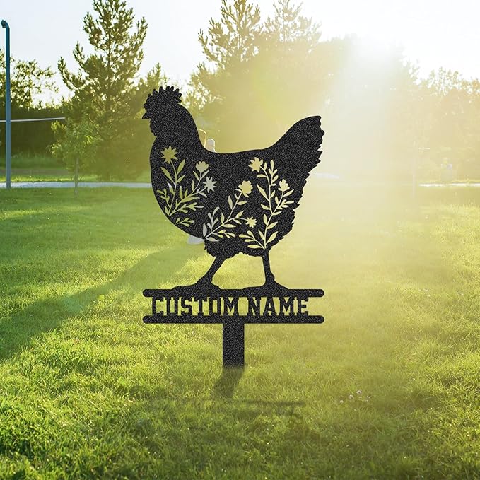 Personalized Metal Chicken Coop Sign, Custom Name Chicken Coop Signs for Outside, Decorative Garden Stakes, Metal Yard Art, Backyard Farmhouse Decor, Chicken Gifts for Women Man Color06