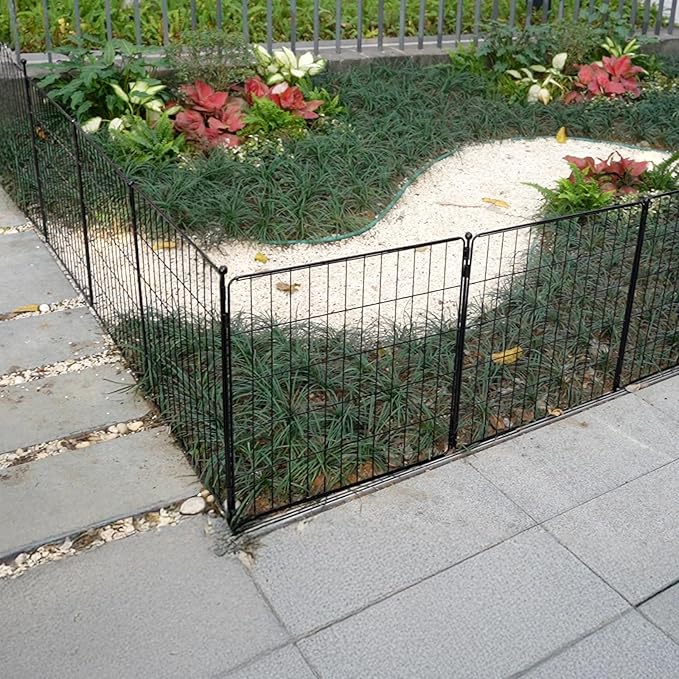 FXW Decorative Garden Fence for Yard - 20in(H) x 29.6ft(L) 16 Panels - Metal Fencing Panels - Animal Barrier Border for Dogs & Rabbits, Flower & Plant Edging