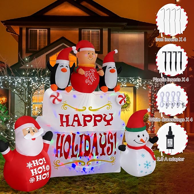 9ft Christmas Inflatable Outdoor Decorations, Snowman Inflatable Yard Decorations with LED Lights and Kaleidoscope Lights, Suitable for Indoor Outdoor Patio Garden Christmas Decorations