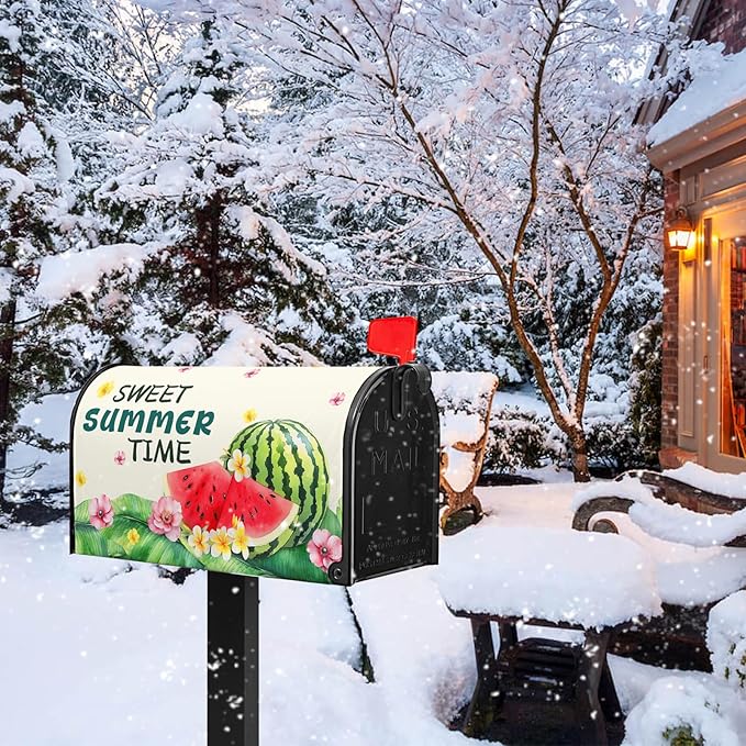 Watermelon Mailbox Cover Summer Sweet Time Mail Box Wraps Summer Mailbox Covers Magnetic Standard Size 21x18 inch Palm Leaf Floral Holiday Decorative Mailboxes for Outdoor Garden Home Decor