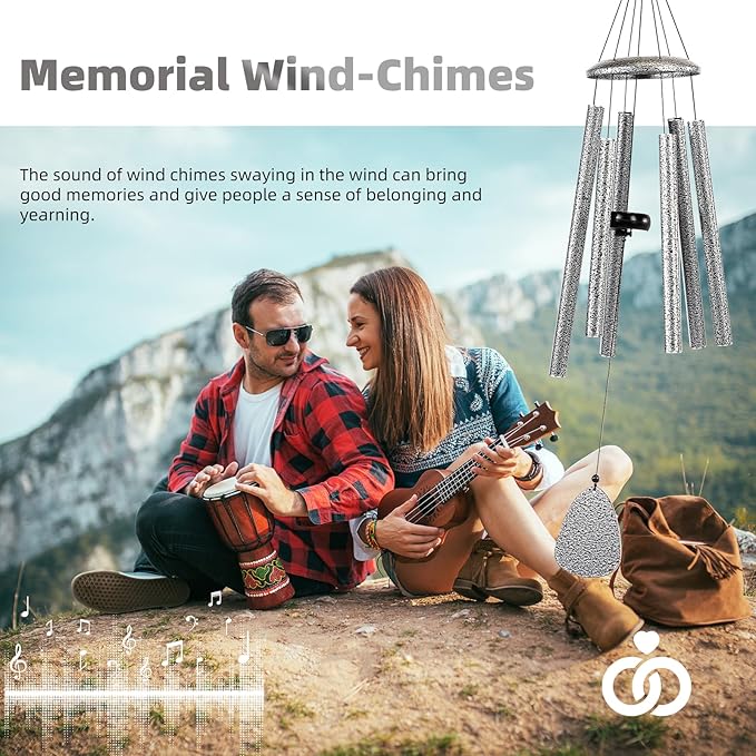 Wind-Chimes-Outdoor-Deep-Tone, Large Soothing Melodic Tones Windchimes, Wind Chimes for Outside, Memorial Wind Chime Best Gift for Mom Women Grandma Neighbors(32" Silver Coated Aluminum)