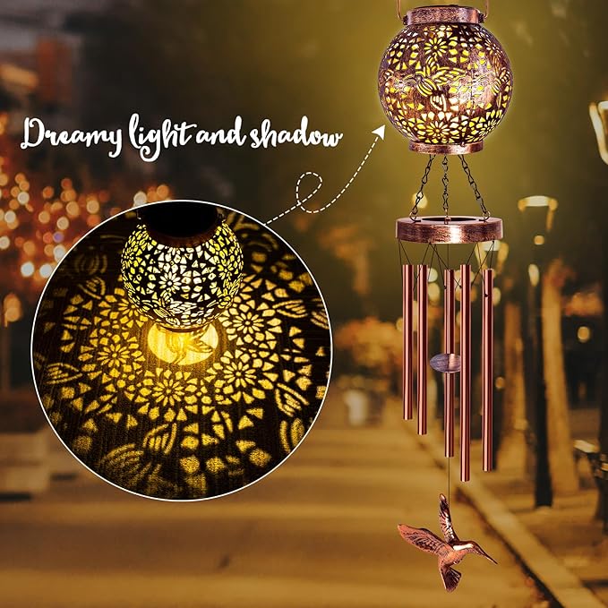 Wind Chimes for Outside 38" Hummingbird Solar Wind Chimes Outdoor Gifts for Mom Hanging Solar Lantern, Garden Decor for Patio Yard, Christmas Windchimes Outdoors Gifts for Women Grandma