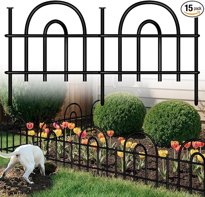 Decorative Garden Fence, 15 Panels No Dig Fence, 21.25 ft(L) x 13 in(H) Animal Barrier for Dogs Rabbits, Rustproof Metal Arched Decorative Garden Fences for Flower Bed, Outdoor, Yard, Patio