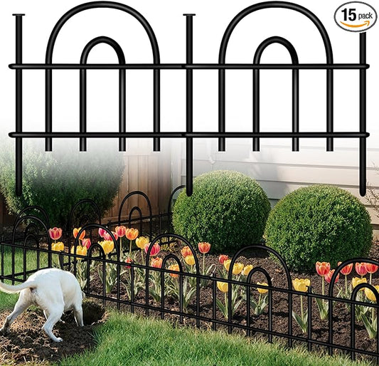 Decorative Garden Fence, 15 Panels No Dig Fence, 21.25 ft(L) x 13 in(H) Animal Barrier for Dogs Rabbits, Rustproof Metal Arched Decorative Garden Fences for Flower Bed, Outdoor, Yard, Patio