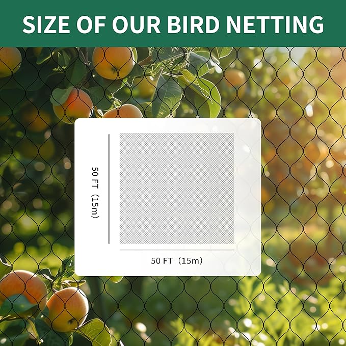 Black Garden Netting, 1.6" Mesh Net Poultry Netting, Heavy Duty Reusable Fence Net Protects Vegetable Plants, Fruit Trees, Chicken Coops from Birds and Other Animals, 50' x 50'