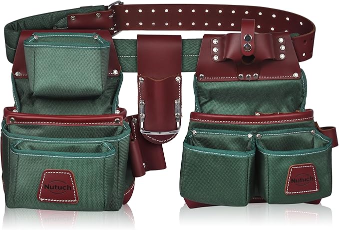 Nylon and Leather Tool Belt | Nylon Tool Pouch | Carpenter Tool Belt | Construction | Framers | Electrician Tool Belts | Drywall Tool Bags | Handyman | Electric (GREEN)