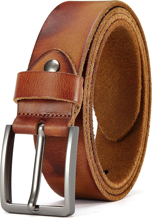 DOOPAI Men's Genuine Leather Casual Belt -Full Grain Leather Belt for Men- 1.5" Handmade Jeans Belt with Gift Box