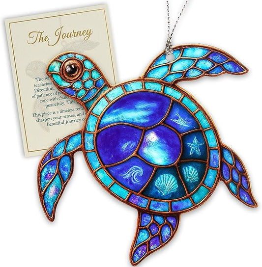 Sea Turtle Gifts for Women - Beach Suncatcher Ornament with Story Card - Turtle Christmas Cards - Beach Gifts for Women - Coastal Christmas Ornaments - White Elephant Presents for Friends