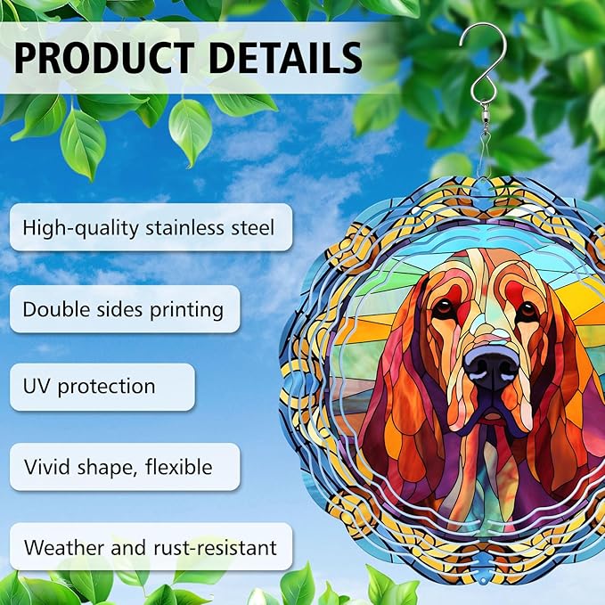 Bloodhound Yard and Garden Wind Spinner, Unique 3D Hanging Bloodhound Dog Wind Spinner