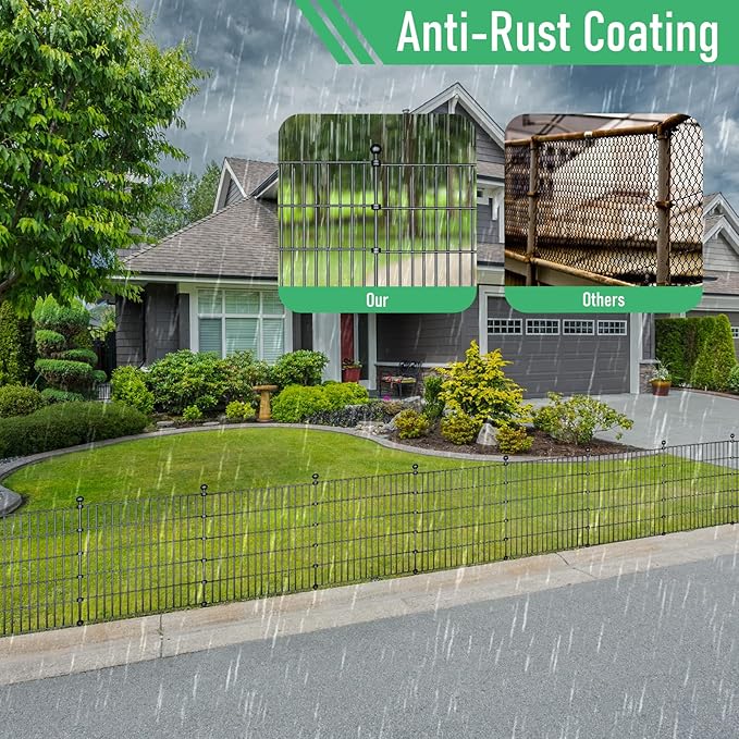 10 Panels Garden Fence Dog Fence Outdoor for Yard,32in H x 23.6ft L Rustproof Metal Fencing with Ground Stakes|No Dig Temporary Animal Proof Containment for Pets/Rabbits|Durable Patio Security Panels