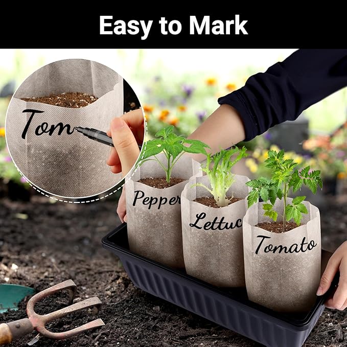 Seedling Nursery Bags, 100pcs 9.8 x 9.8 in Non Woven Fabric Nursery Grow Pouch, Thickened Plant Grow Bags for High Seedling Survival Rate