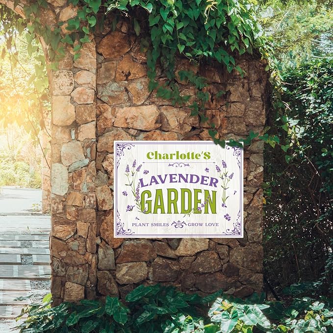 Custom Lavender Garden Sign, Personalized Name for Flower Garden, Christmas Gift and Backyard Décor Sign, 18x24 Inches, Rust Free .063 Aluminum, Fade Resistant, Made in USA by Sigo Signs