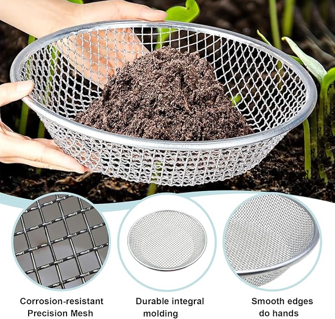17''Soil Sifter for Gardening, Heavy Duty Rock Sifter,Compost Sifter Dirt Sifter,Captures Dirt Rocks Sawdust