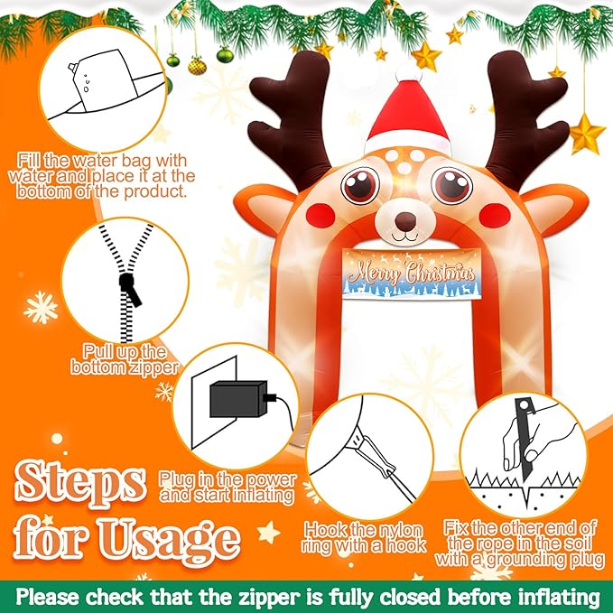 10 FT Giant Reindeer Inflatable Reno Inflable Christmas Deer Arch Decoration with LED Lights, Blow Up Decor for Outdoor Yard Lawn Sign Backdrop(Reindeer)