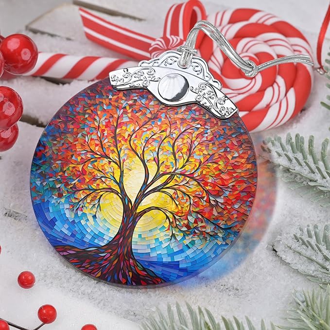 Tree of Life Christmas Ornament - Stained Glass Hanging Decor - Decoration for Christmas Tree - Gifts for Relatives and Friends