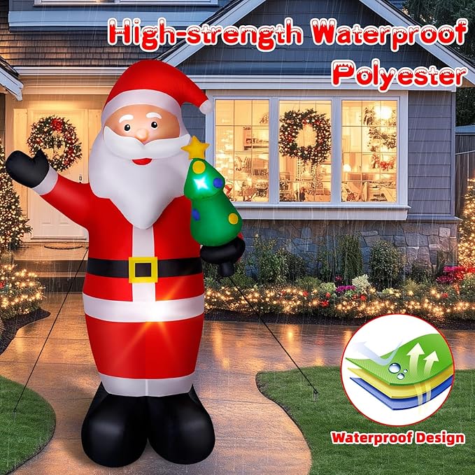 8FT Christmas Inflatable Santa, Large Blow up Santa Claus Yard Decoration Built-in LED Lights, Outdoor Santa Inflatable Christmas Decoration for Xmas Holiday Garden Lawn Patio