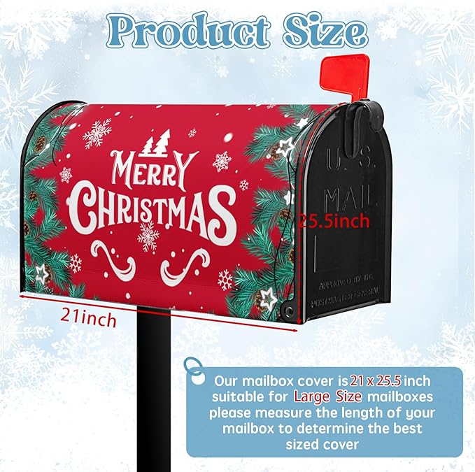 Merry Christmas Mailbox Covers Winter Snowflake Oversize Magnetic Mailbox Wrap Poinsettia Xmas Trees Letter Post Box Cover Large Size 21*25.5 Inch Garden Yard Home New Year Holiday Decorative