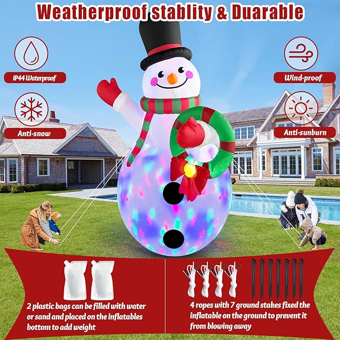 Danxilu 12 FT Giant Christmas Inflatables Snowman Outdoor Decorations Built-in Rotating LED Lights, Huge Blow Up Snow Man with Magic Hat IP44 Waterproof Xmas Decor for Yard Outside Lawn Holiday