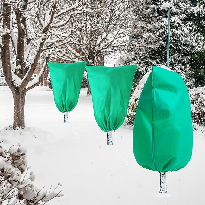 Homimp Plant Covers Freeze Protection, 8 Pack Frost Covers with Zipper Drawstring (31.5" x 47.3") Plant Protection Cover Bags for Outdoor Winter Frost Cold Weather Shrubs Trees Jacket Covers(Green)
